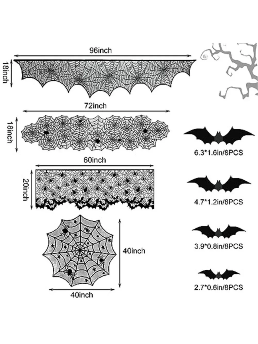 Halloween Spiderweb Tablecloth Runner Fireplace Scarf Lampshade Bats